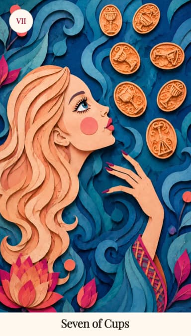 Seven of Cups tarot card, Spark Bloom Edition