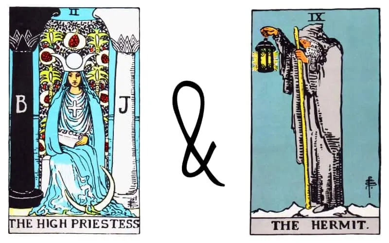 high priestess with the hermit card combination in tarot