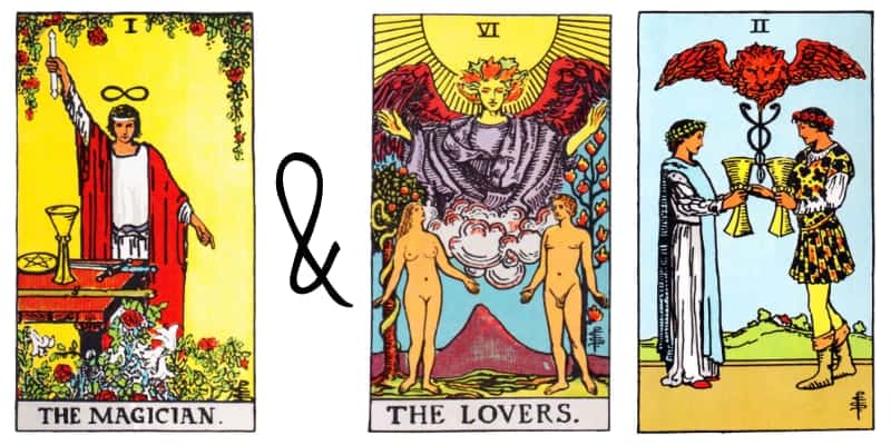 magician lovers two of cups card combinations in tarot