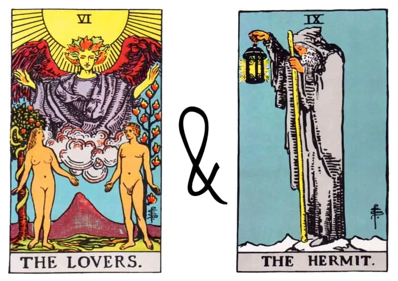the lovers and hermit combinations in tarot