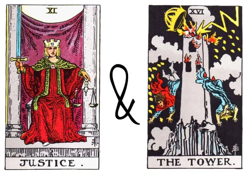 justice combined with the tower card tarot