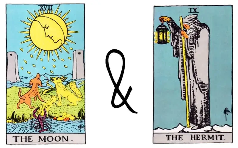 moon and the hermit tarot cards combined