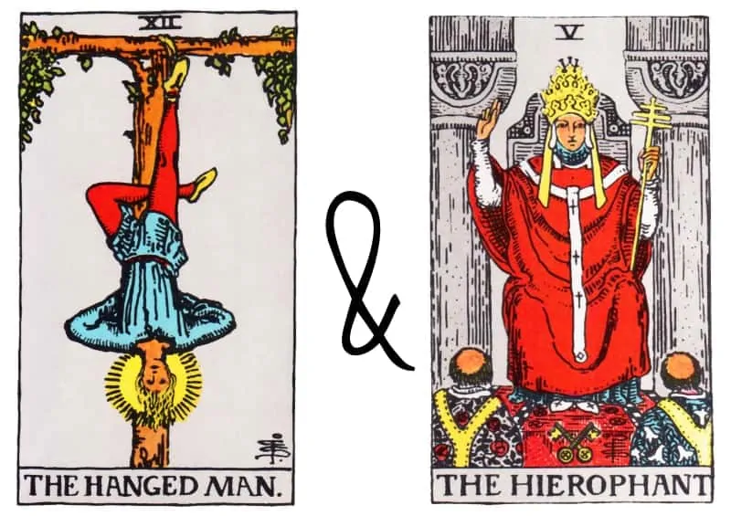 the hanged man combined with hierophant card