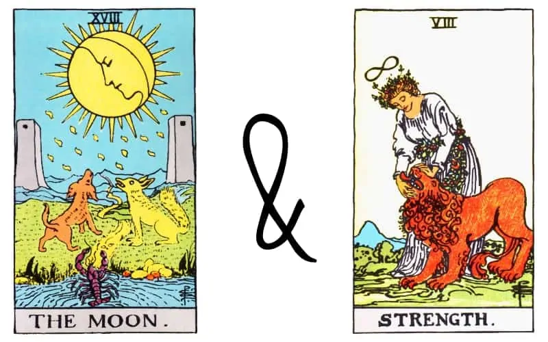 the moon and strength tarot card combination