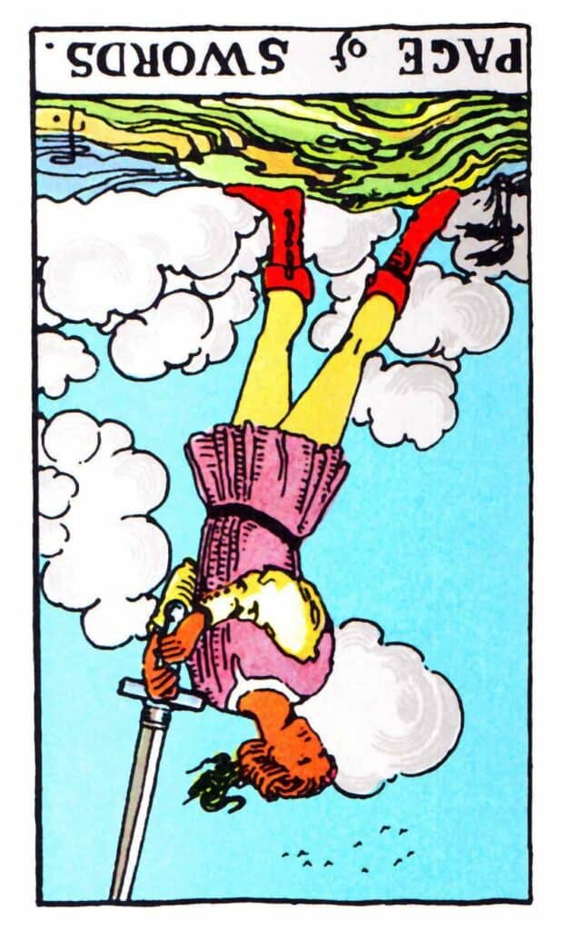 page of swords reversed tarot card